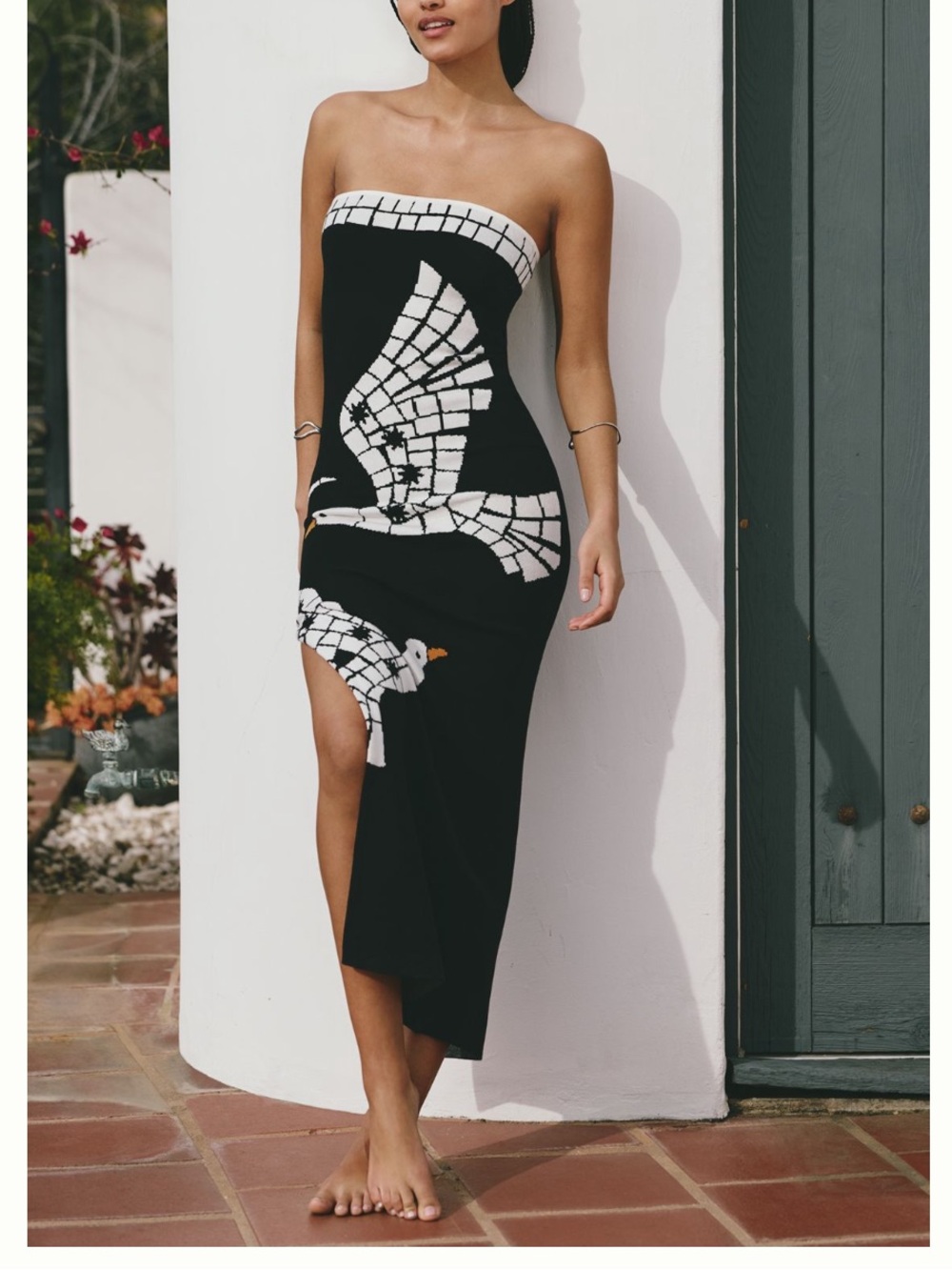 🟤NWT Celandine by ANTHROPOLOGIE Mosaic Strapless Maxi Dress in Black/White XS